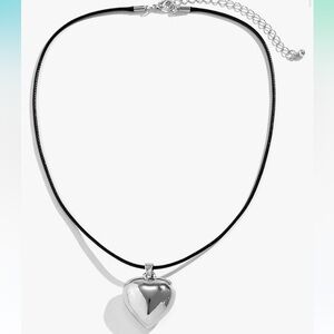 Chrome silver heart necklace, can be work as a choker and is adjustable in size